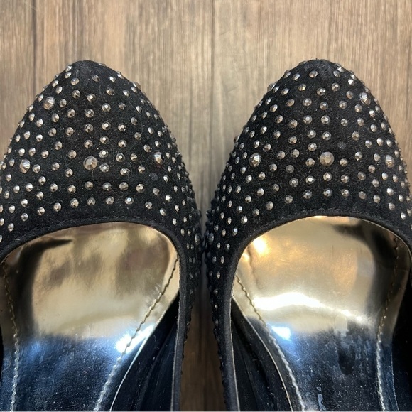 Alba Red Sole Black Suede Silver Rhinestone Platform Stiletto High Heels 8.5 - Picture 11 of 12